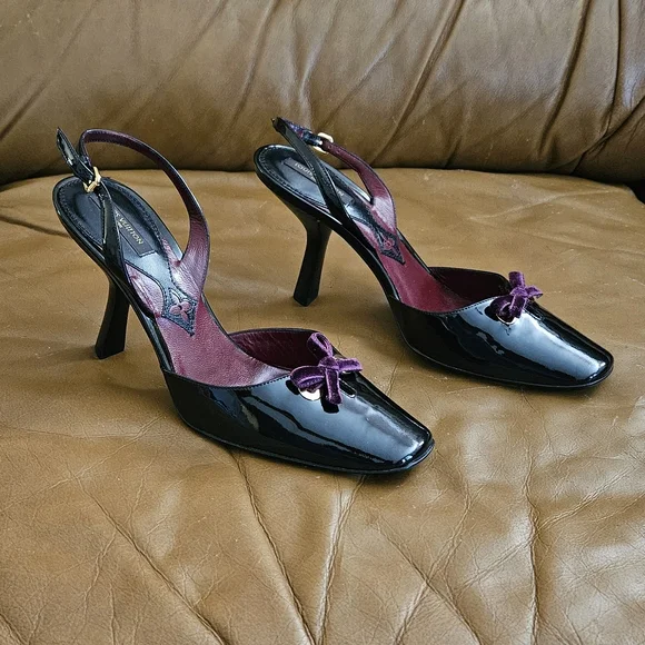 Louis Vuitton Black Patent Purple Bow Accent Heels Size 5.5 US (Fits Size 6) - Picture 2 of 14